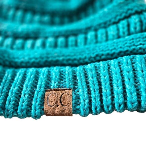 CC boho turquoise teal Chunky Stretch Cable Knit Women beanie hat OS - Picture 3 of 3